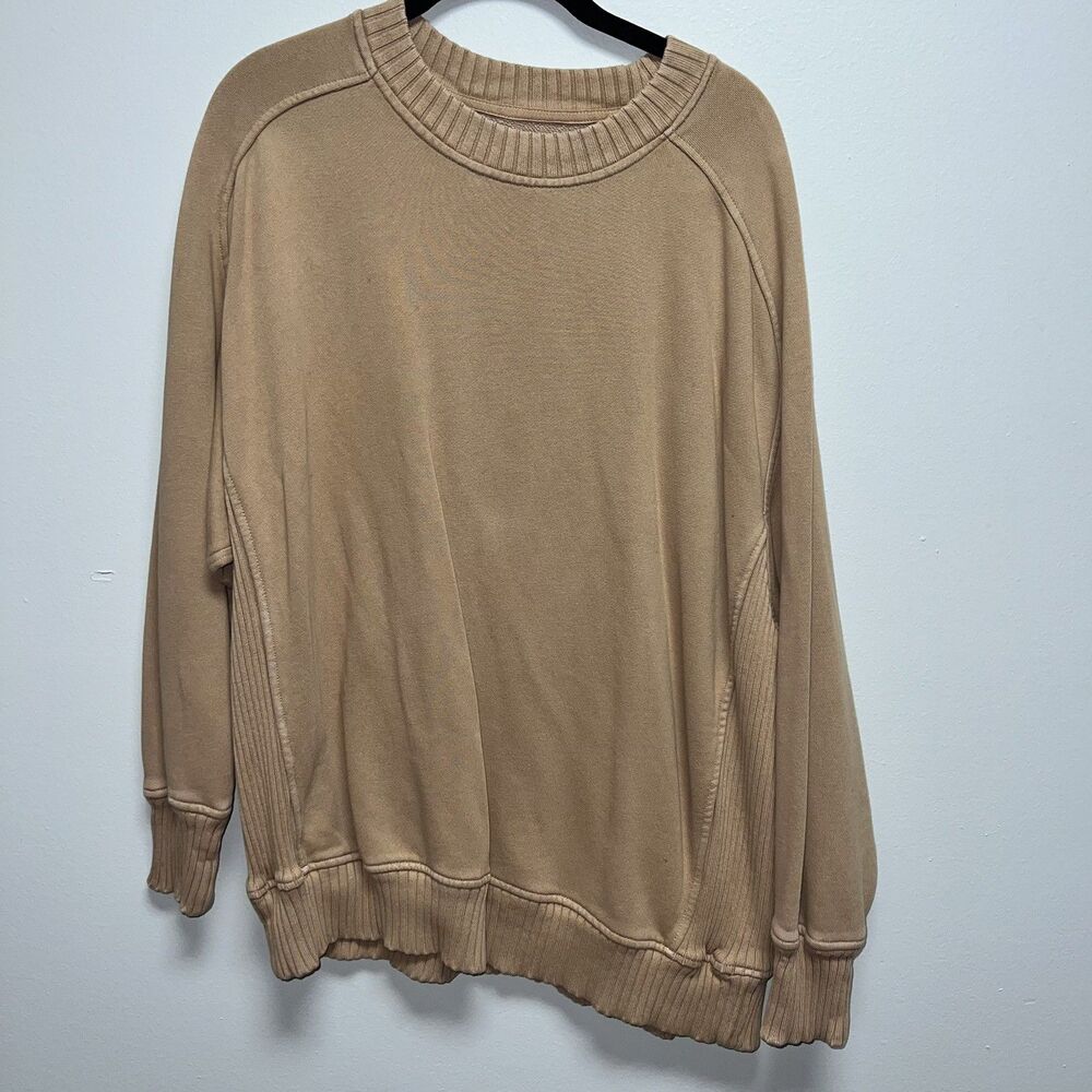 Aerie Sweatshirt Womens Size Small Brown Ribbed Crew Neck Pullover Comfort
